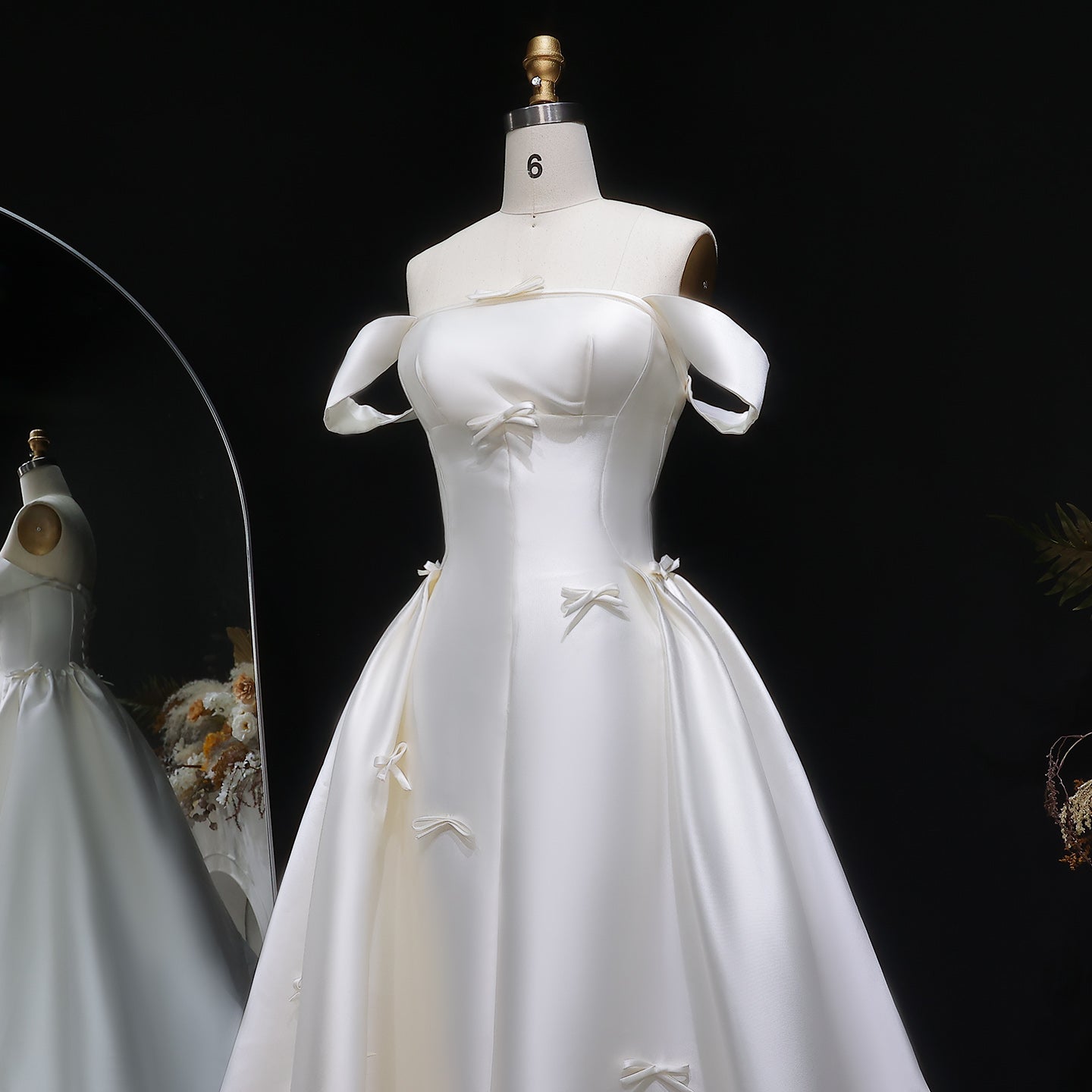 Luxury Off-Shoulder Bows Ball Gown Wedding Dress with Overskirt SW633