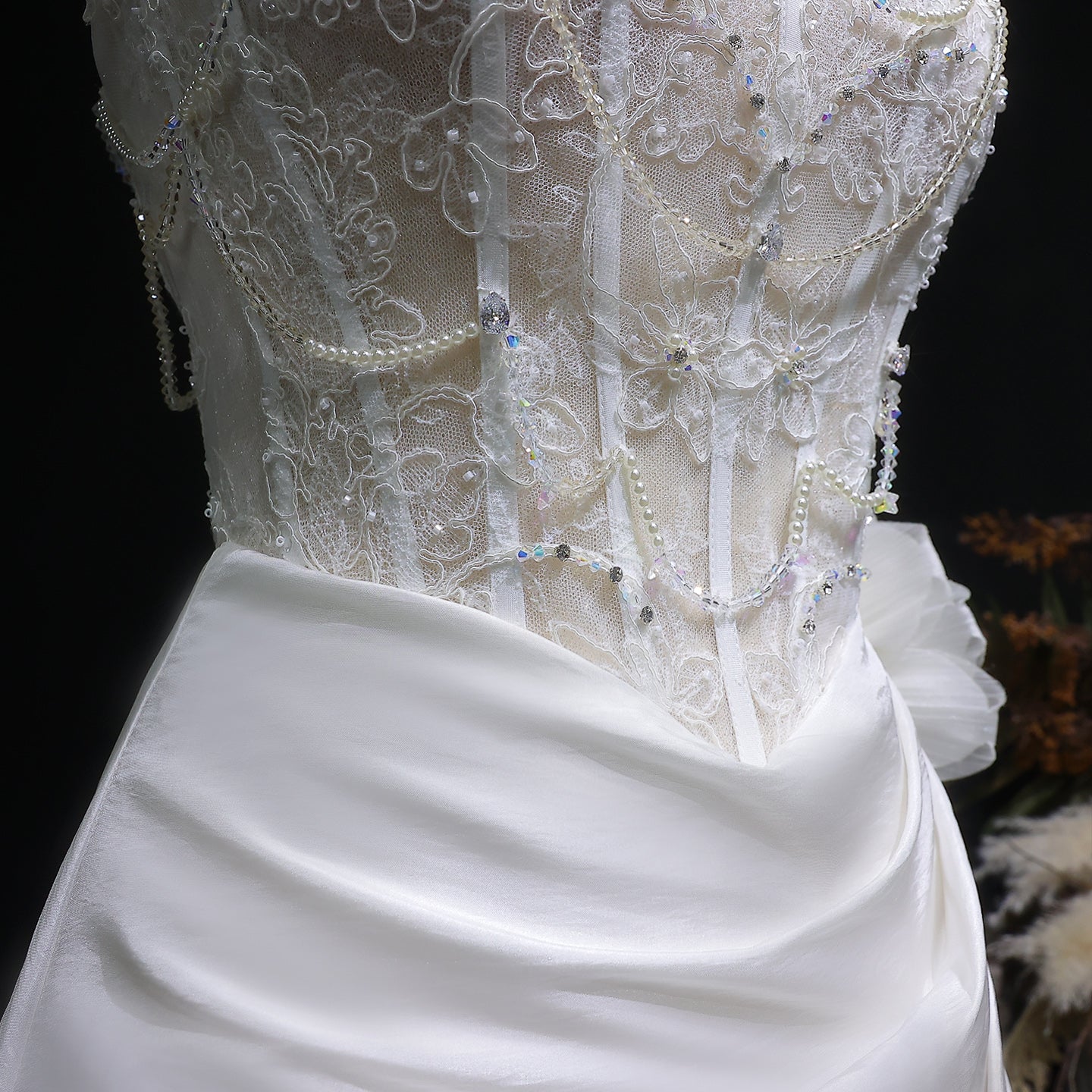 Elegant Strapless 3D Floral Pearl A-Line Wedding Dress SW634