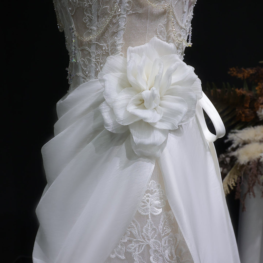 Elegant Strapless 3D Floral Pearl A-Line Wedding Dress SW634
