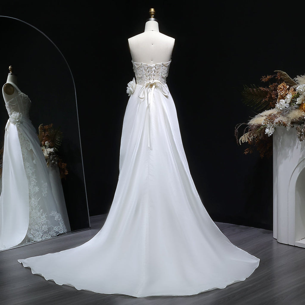 Elegant Strapless 3D Floral Pearl A-Line Wedding Dress SW634