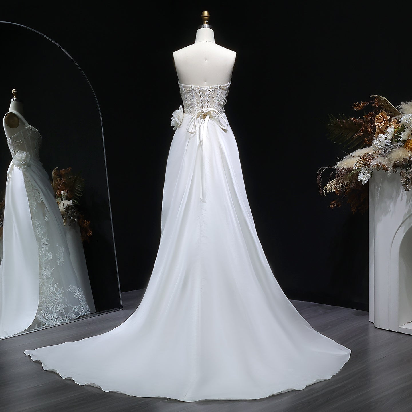 Elegant Strapless 3D Floral Pearl A-Line Wedding Dress SW634