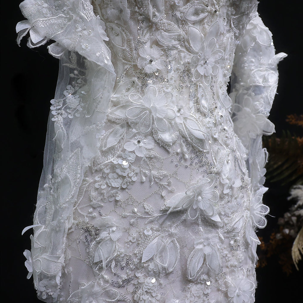 Glamorous Pearl Off-Shoulder 3D Floral Mermaid Wedding Dress SW635