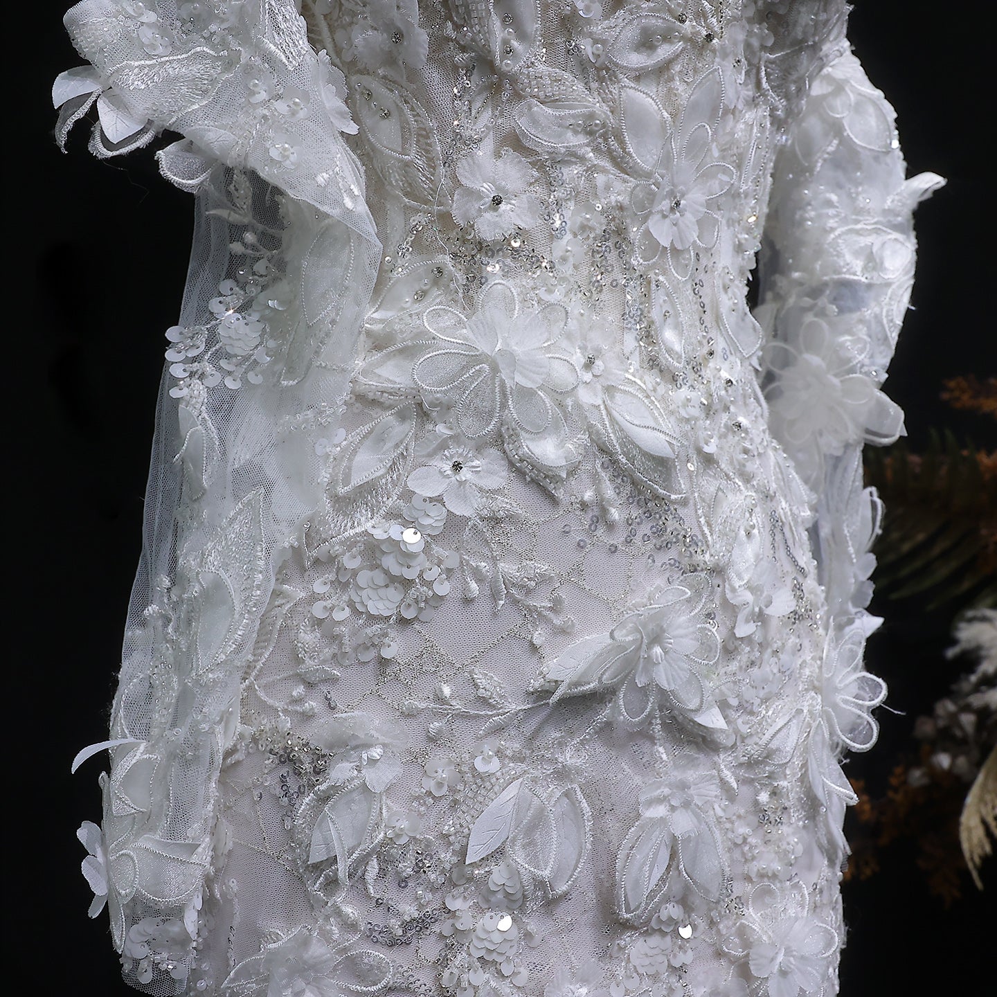 Glamorous Pearl Off-Shoulder 3D Floral Mermaid Wedding Dress SW635