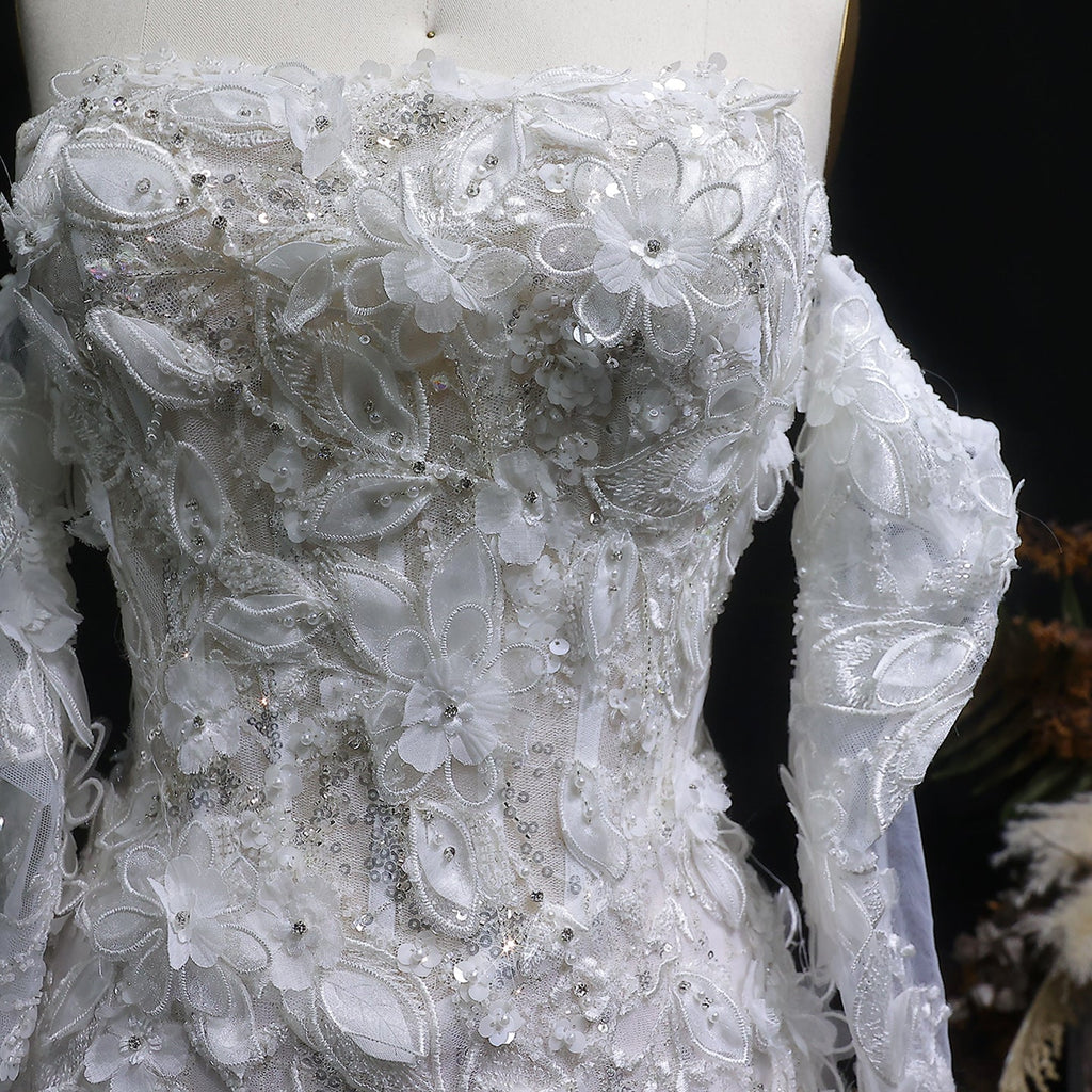 Glamorous Pearl Off-Shoulder 3D Floral Mermaid Wedding Dress SW635