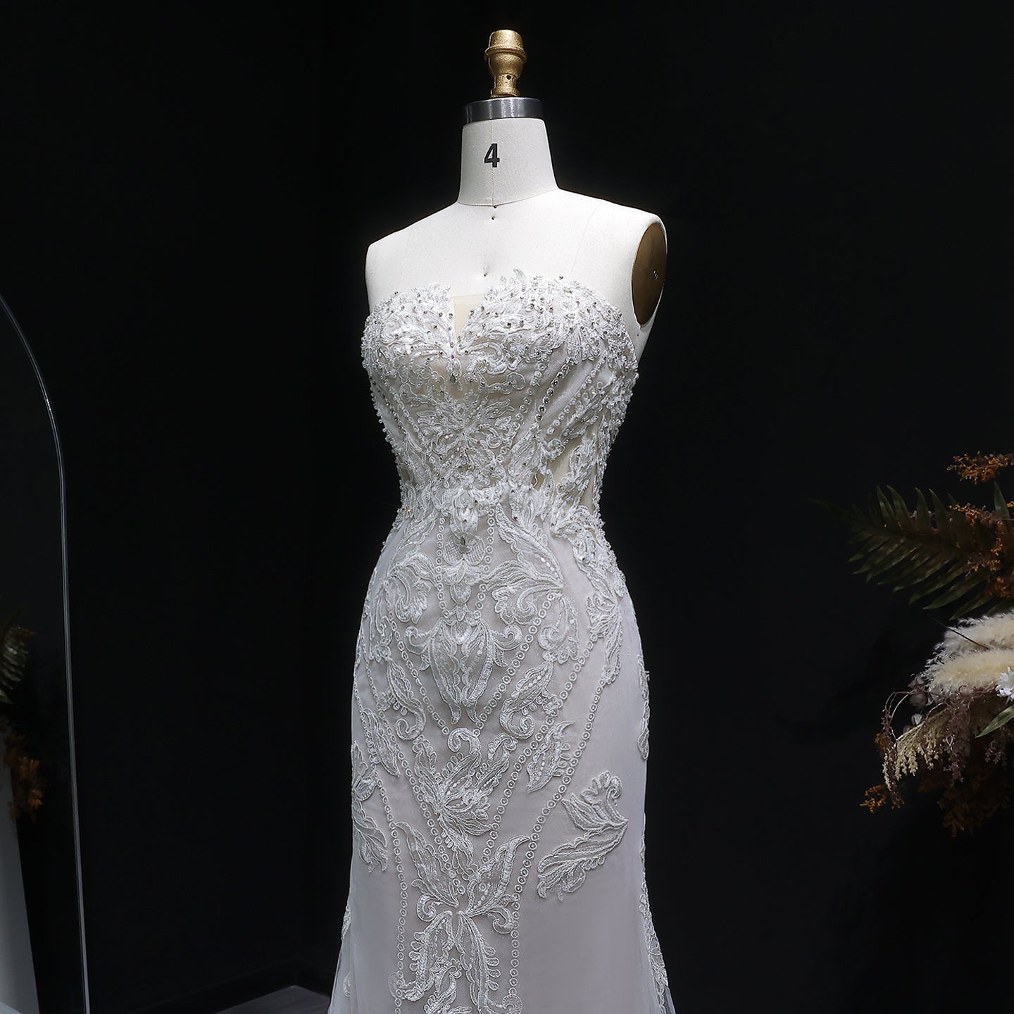 Luxury Strapless Sequins Mermaid Wedding Dress with Overskirt SW636