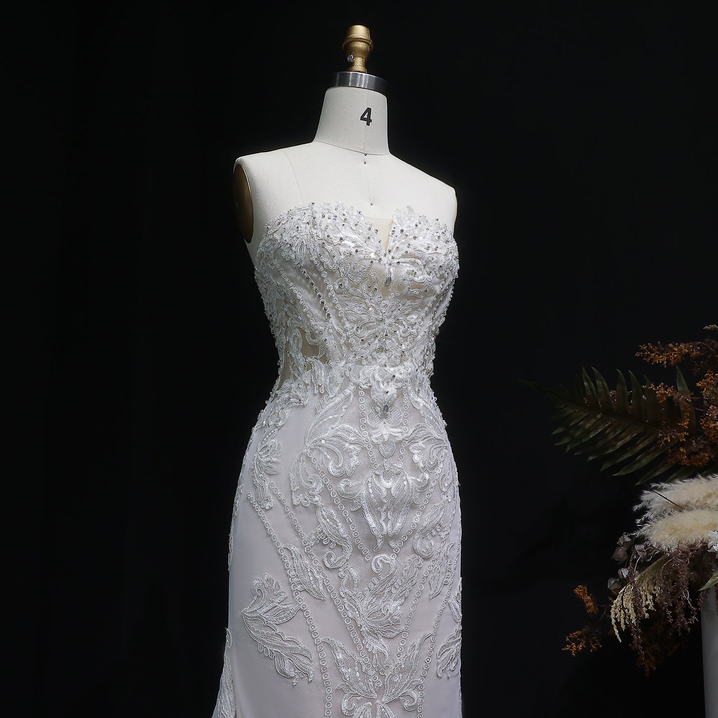 Luxury Strapless Sequins Mermaid Wedding Dress with Overskirt SW636