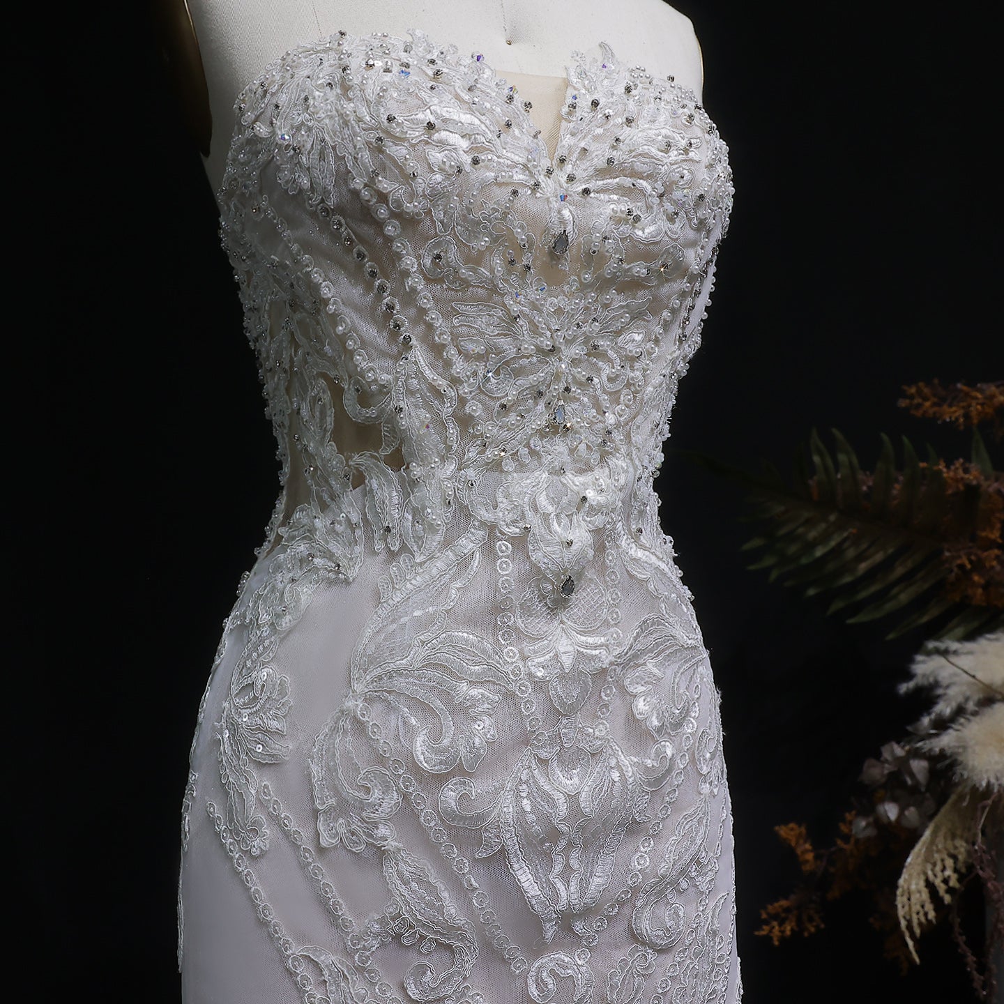 Luxury Strapless Sequins Mermaid Wedding Dress with Overskirt SW636