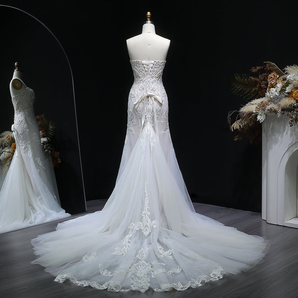 Luxury Strapless Sequins Mermaid Wedding Dress with Overskirt SW636