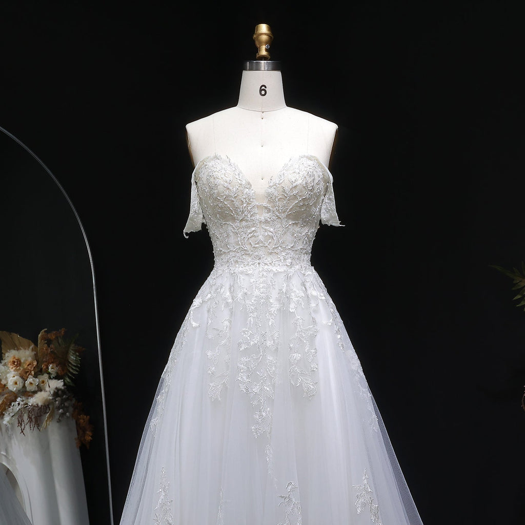 Trendy Strapless Embroidery Print Wedding Dress with Overskirt SW640