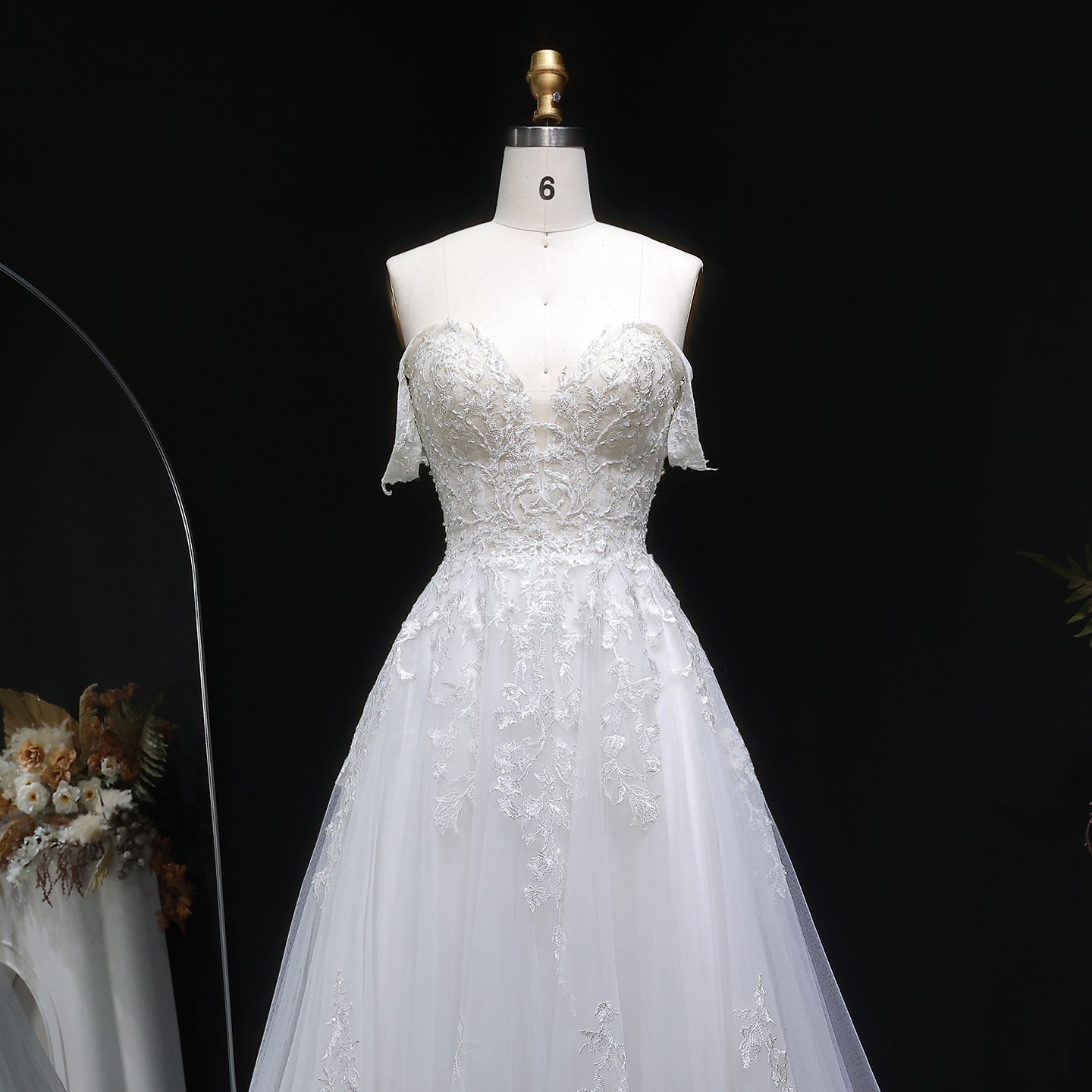 Trendy Strapless Embroidery Print Wedding Dress with Overskirt SW640