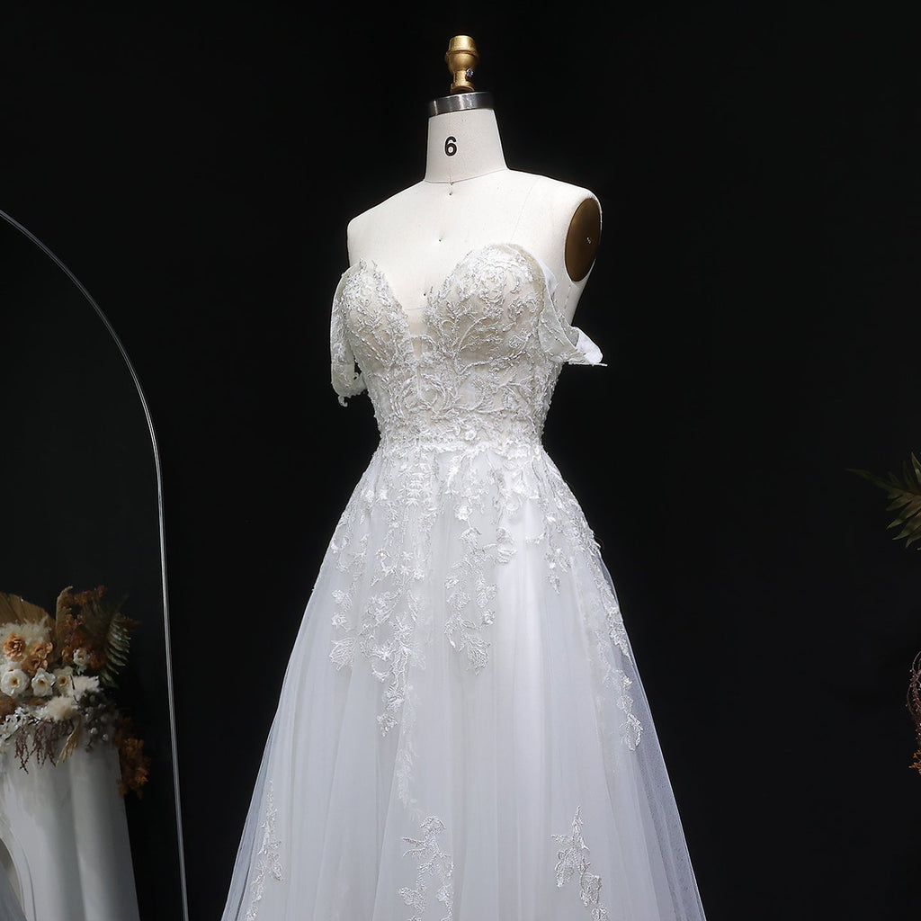 Trendy Strapless Embroidery Print Wedding Dress with Overskirt SW640