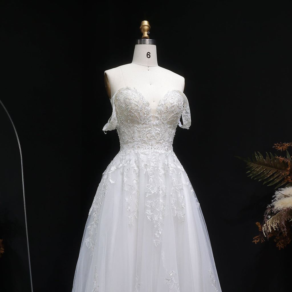 Trendy Strapless Embroidery Print Wedding Dress with Overskirt SW640