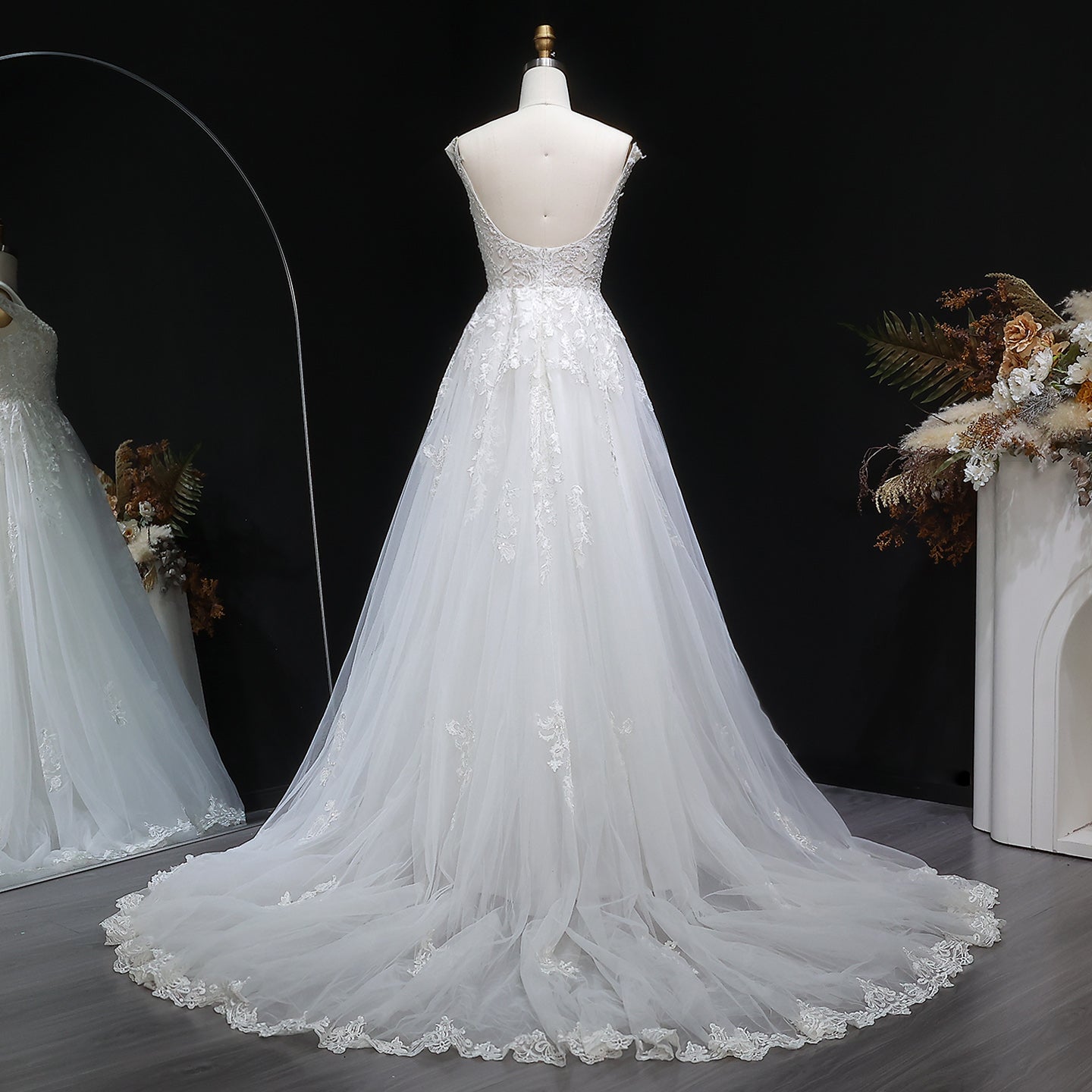 Trendy Strapless Embroidery Print Wedding Dress with Overskirt SW640