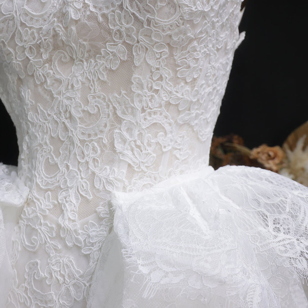 Luxury White Lace Embroidery A-Line Wedding Dress with Overskirt SW651