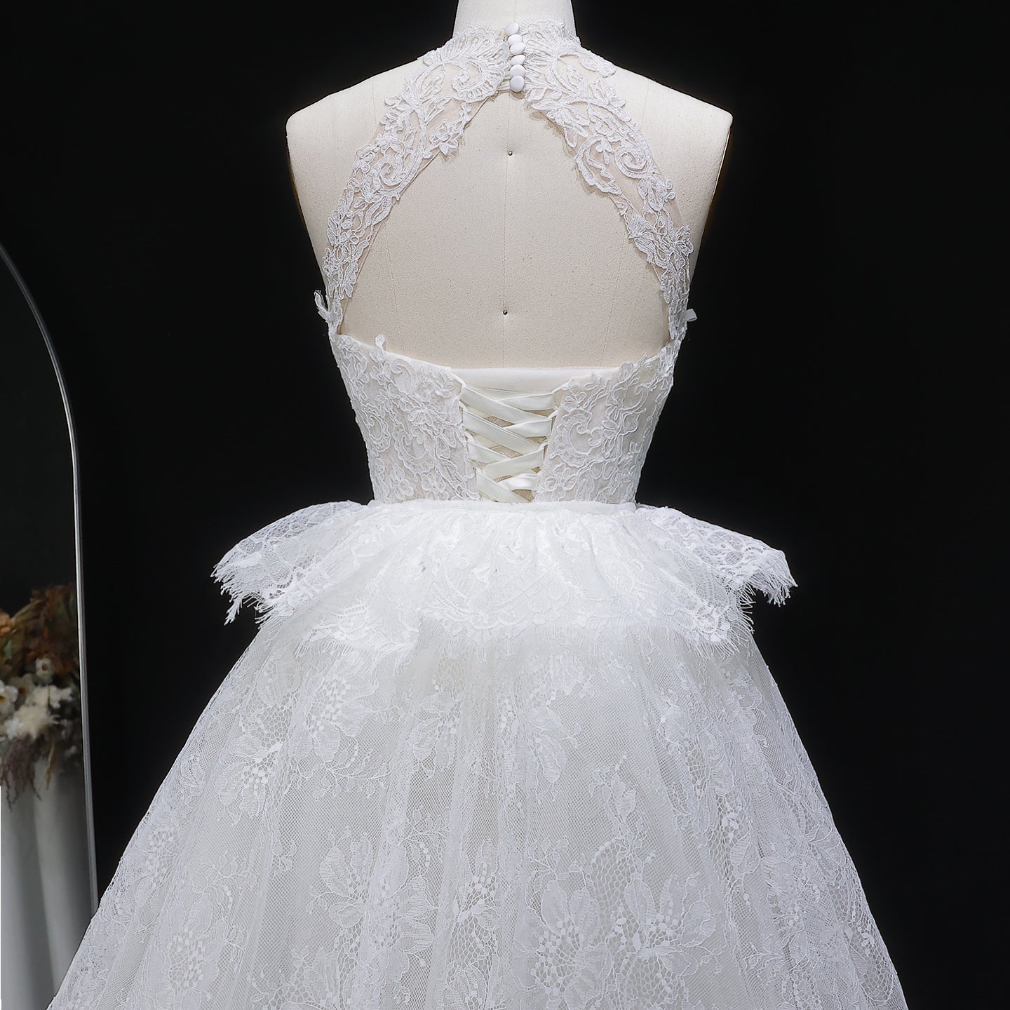 Luxury White Lace Embroidery A-Line Wedding Dress with Overskirt SW651
