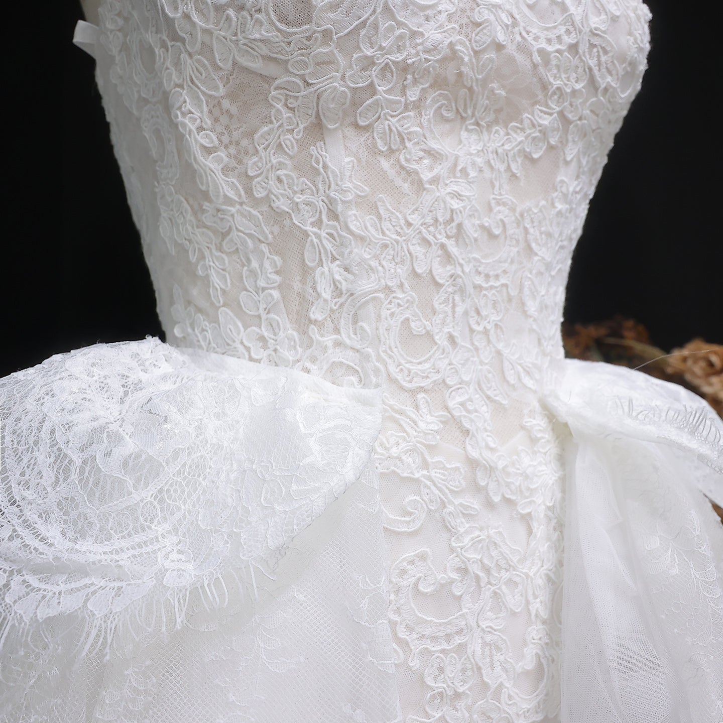 Luxury White Lace Embroidery A-Line Wedding Dress with Overskirt SW651