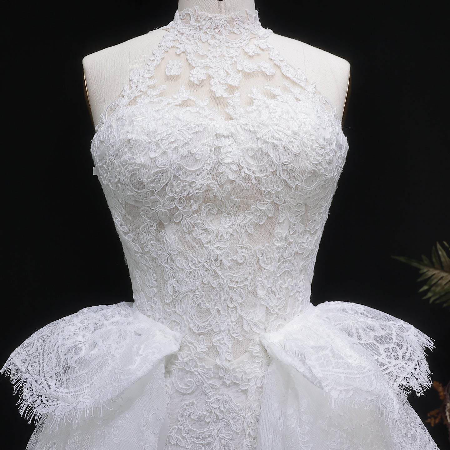 Luxury White Lace Embroidery A-Line Wedding Dress with Overskirt SW651