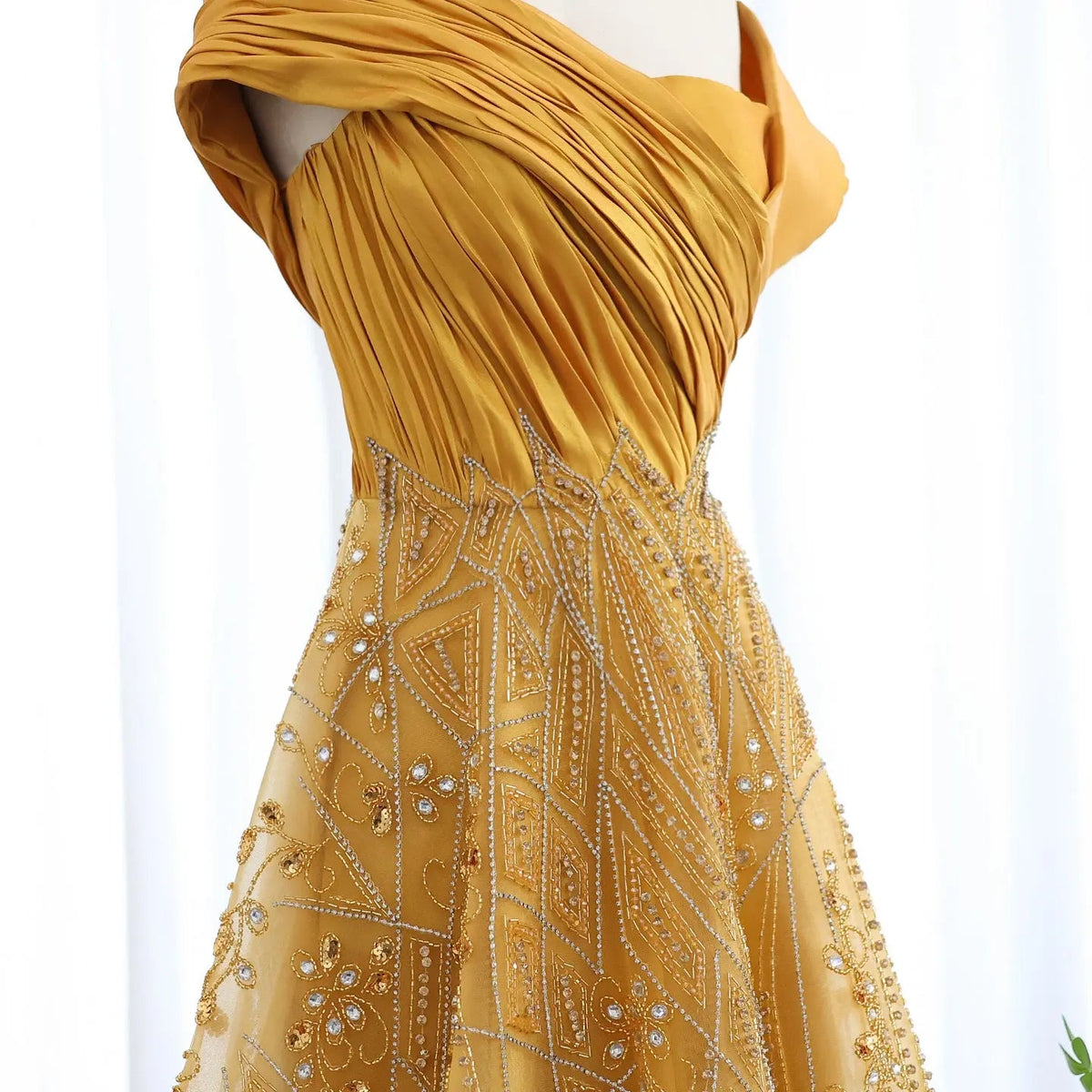 Luxury Burgundy Beaded Off Shoulder Evening Gown SS582