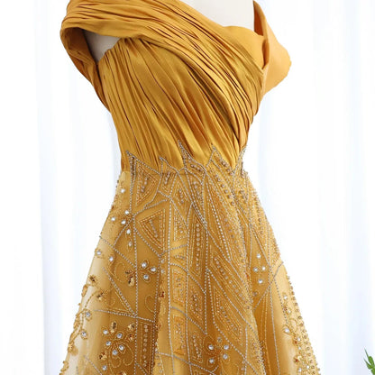 Luxury Burgundy Beaded Off Shoulder Evening Gown SS582
