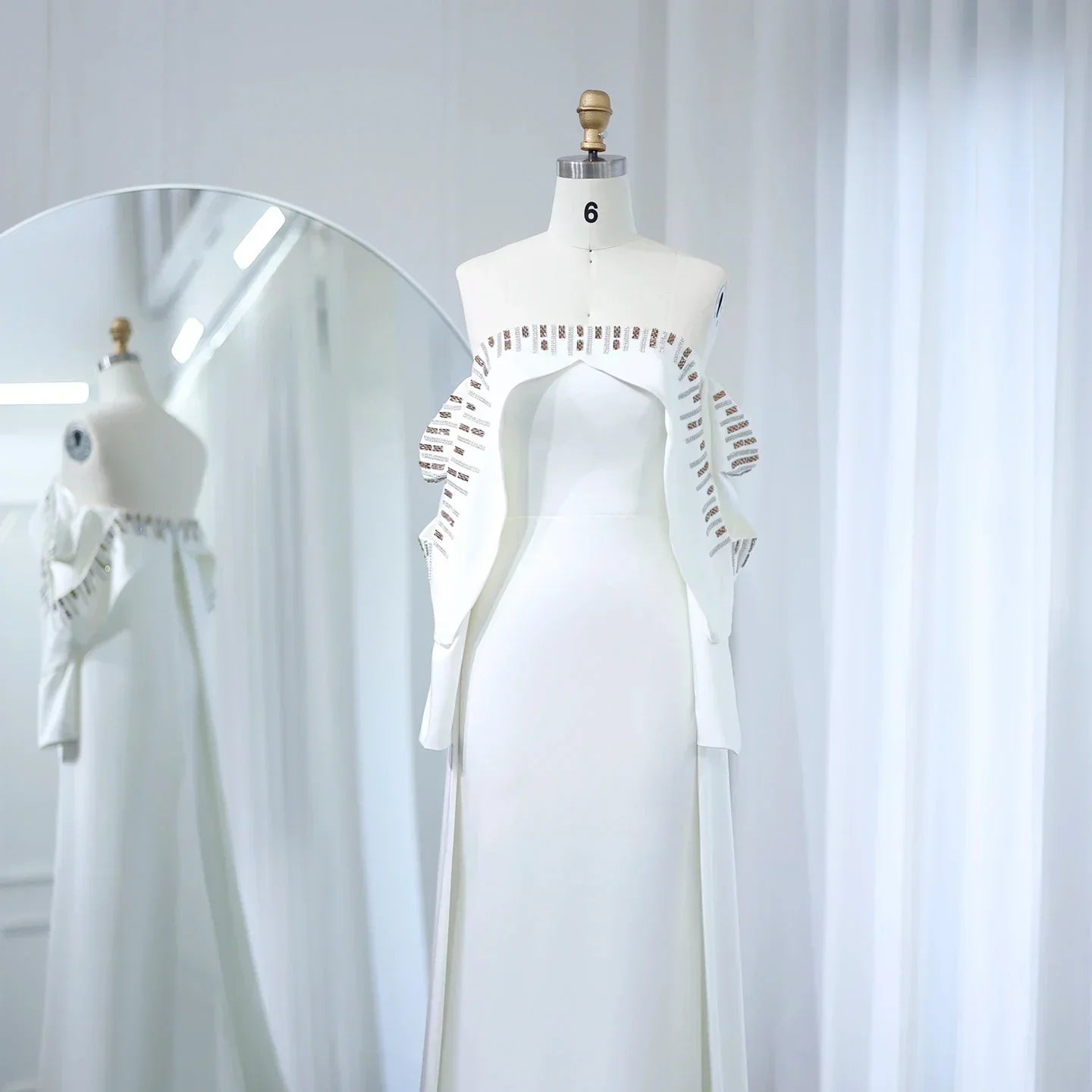 Elegant Off White Mermaid Evening Dress with Cape SF008