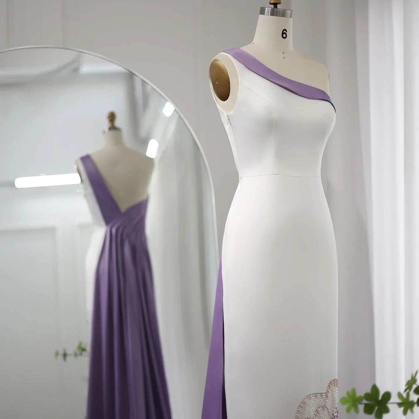 Elegant Beaded White Lilac Butterfly One Shoulder Evening Dress SS475