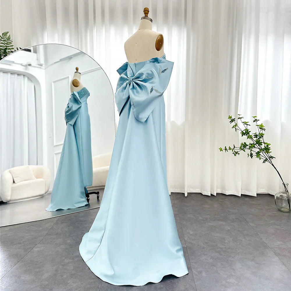 Luxury Beaded Lilac Evening Dresses with Bow Cape SS319