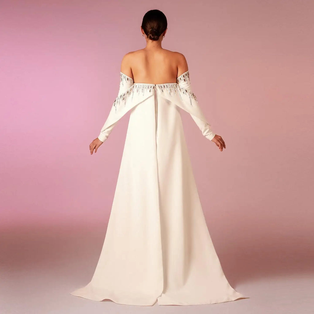Elegant Off White Mermaid Evening Dress with Cape SF008