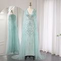 Luxury Turquoise V-Neck Mermaid Evening Dresses with Cape SS397