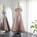 Elegant Halter Rose Gold A-Line Satin High Low Evening Dress SF058L