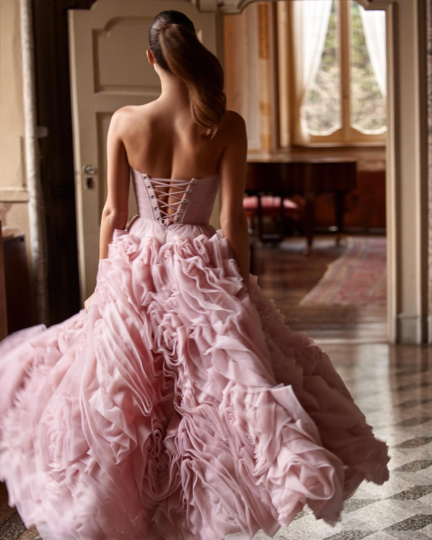 Luxury 3D Rose Flower Pink Midi Evening Dresses SS343