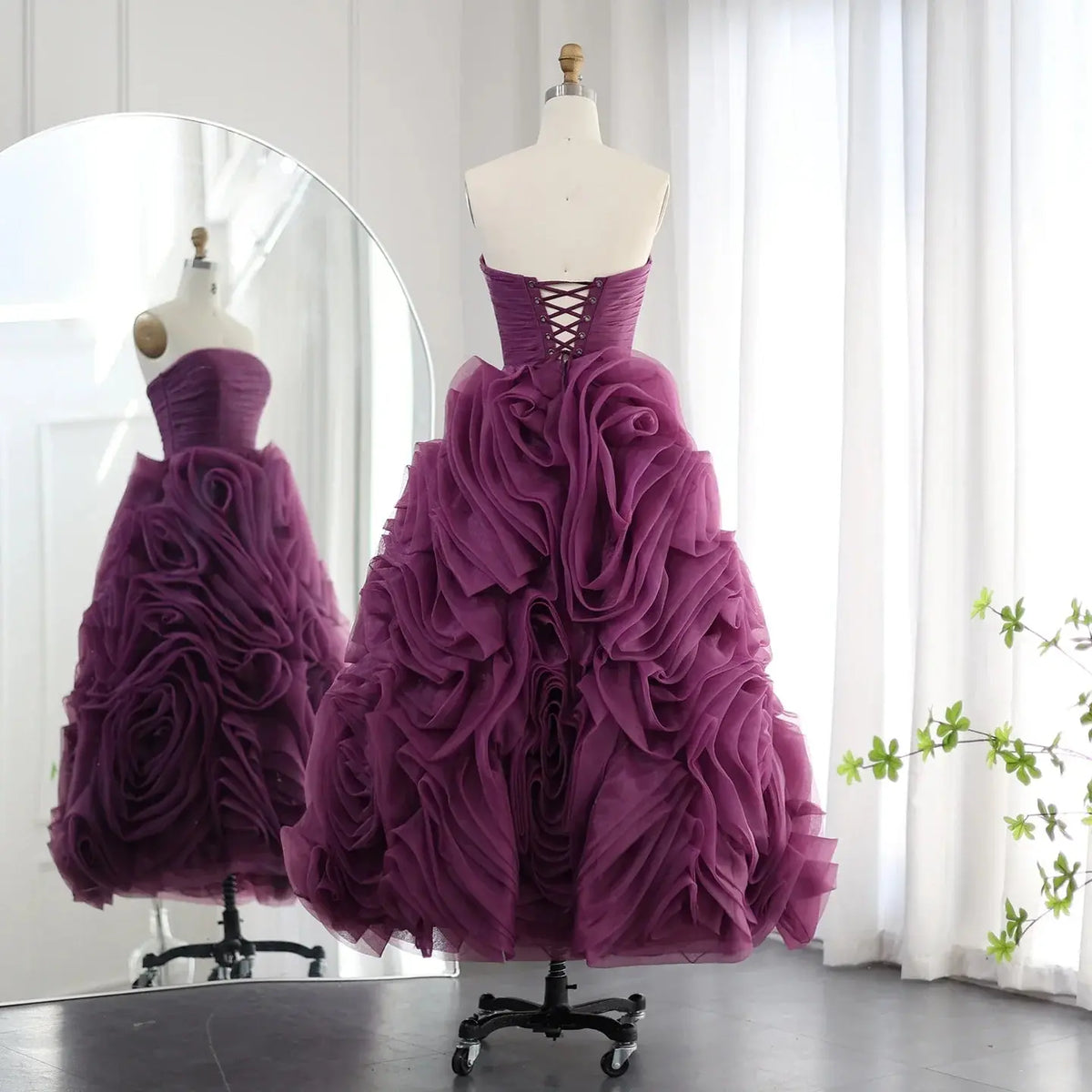 Luxury 3D Rose Flower Purple Strapless Evening Dress SF451