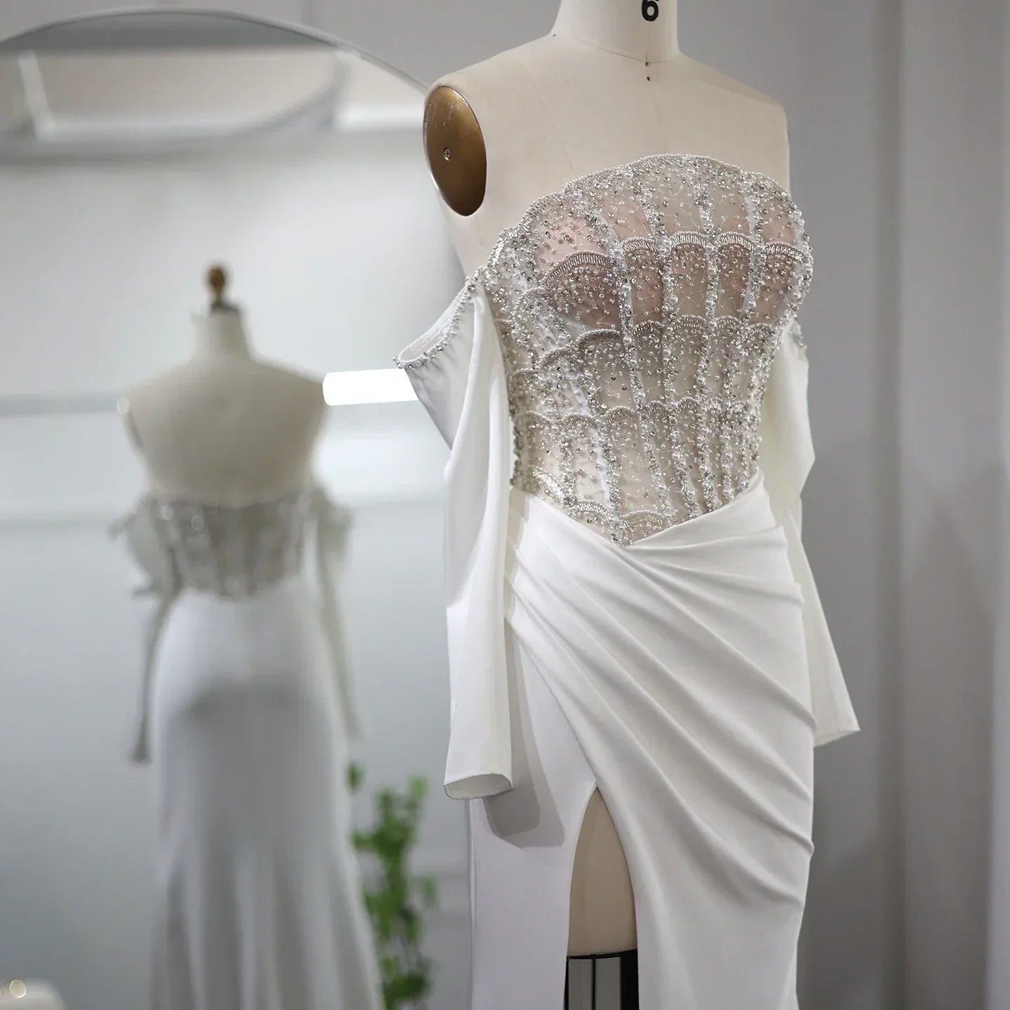 Luxury Mermaid White Evening Dress with High Slit SS416