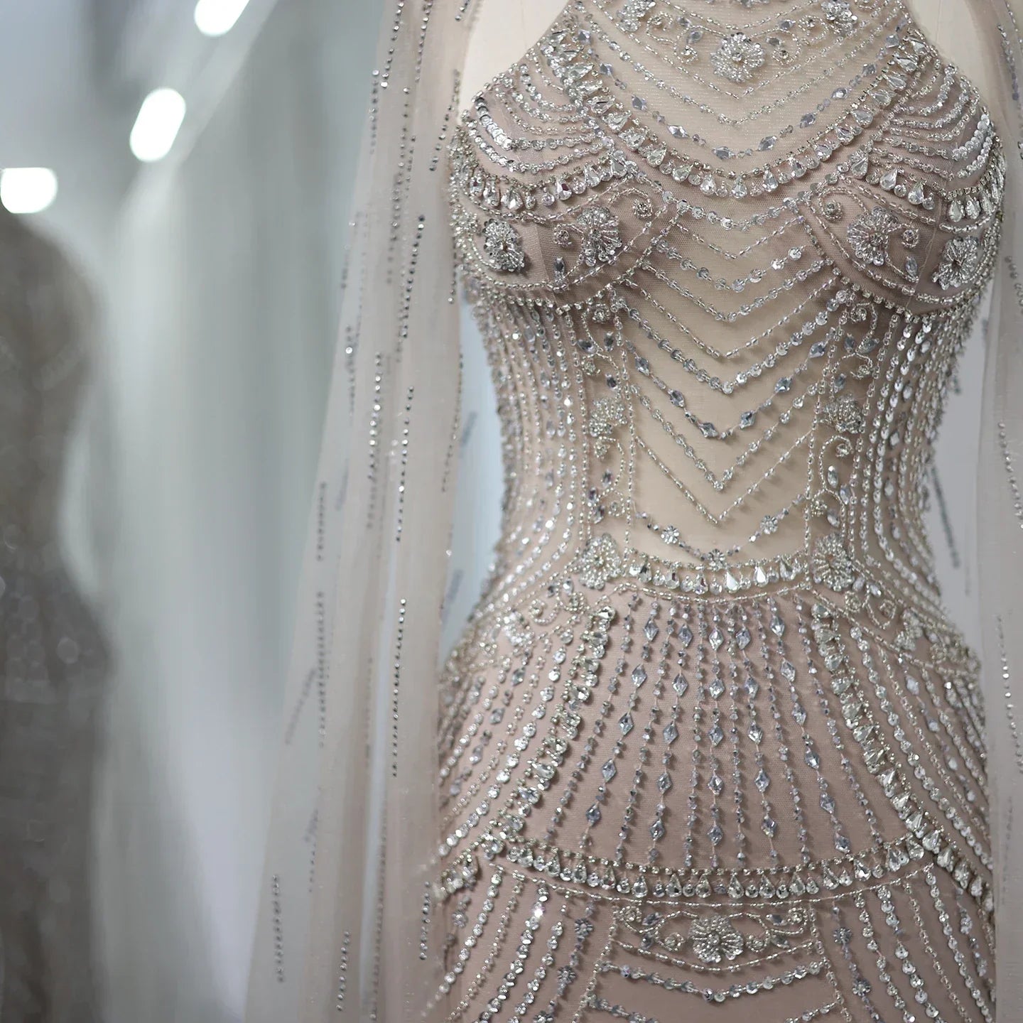 Luxury Champagne Evening Dresses with Cape Sleeves SS077