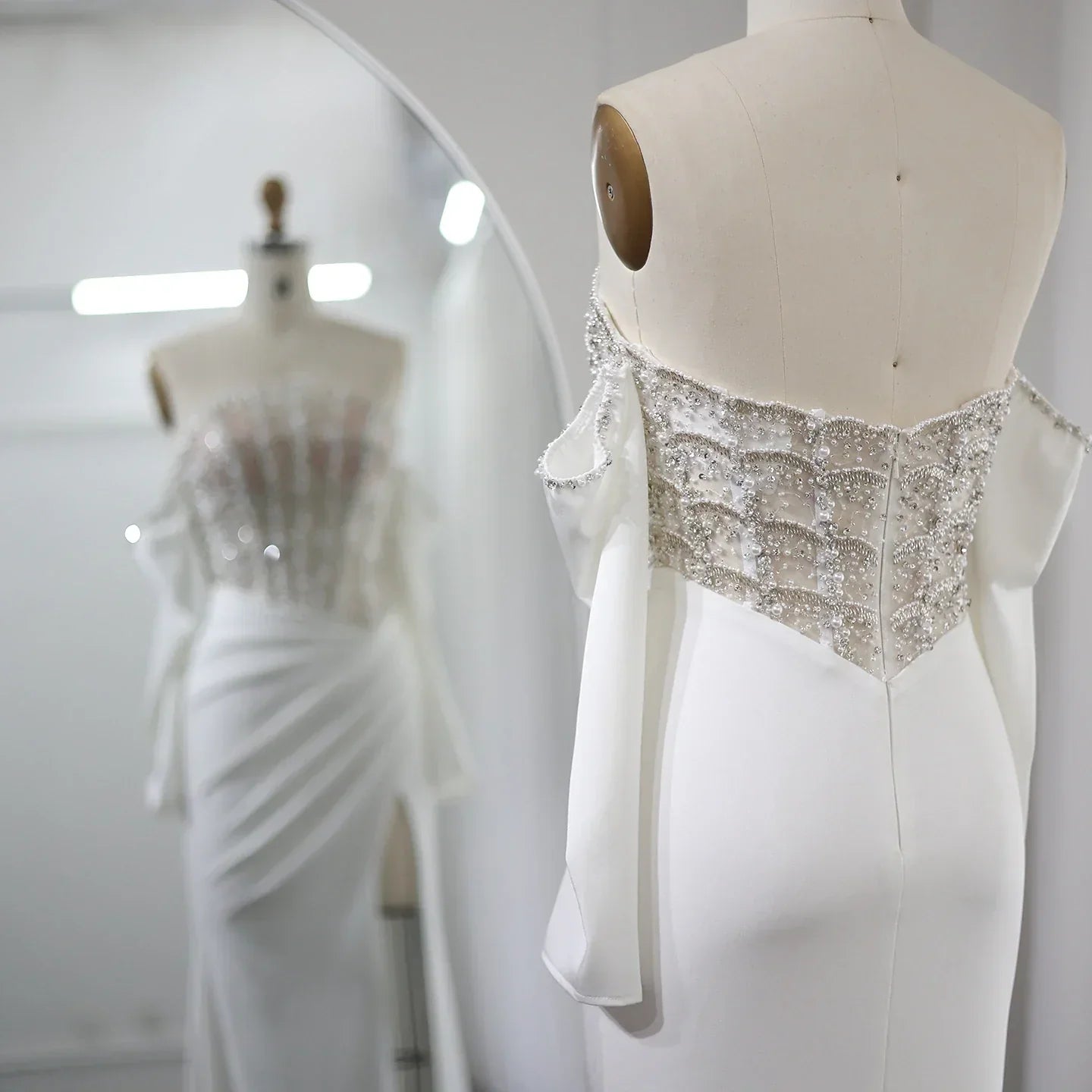 Luxury Mermaid White Evening Dress with High Slit SS416