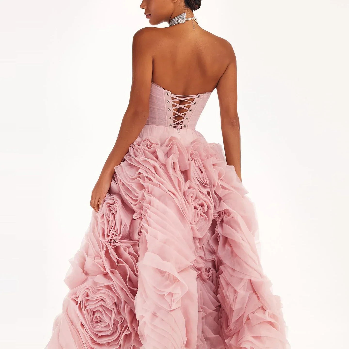 Luxury 3D Rose Flower Pink Midi Evening Dresses SS343