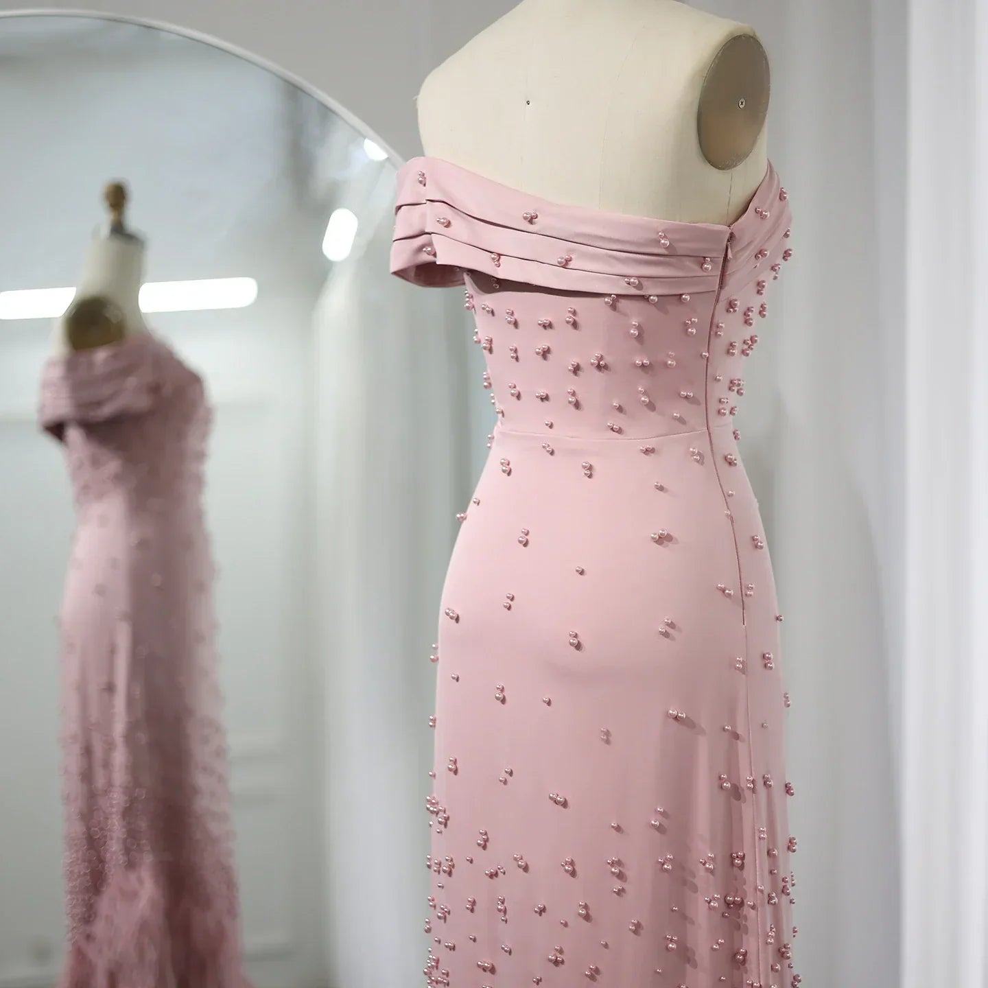 Luxury Feathers Pink One Shoulder Mermaid Evening Dress SS388