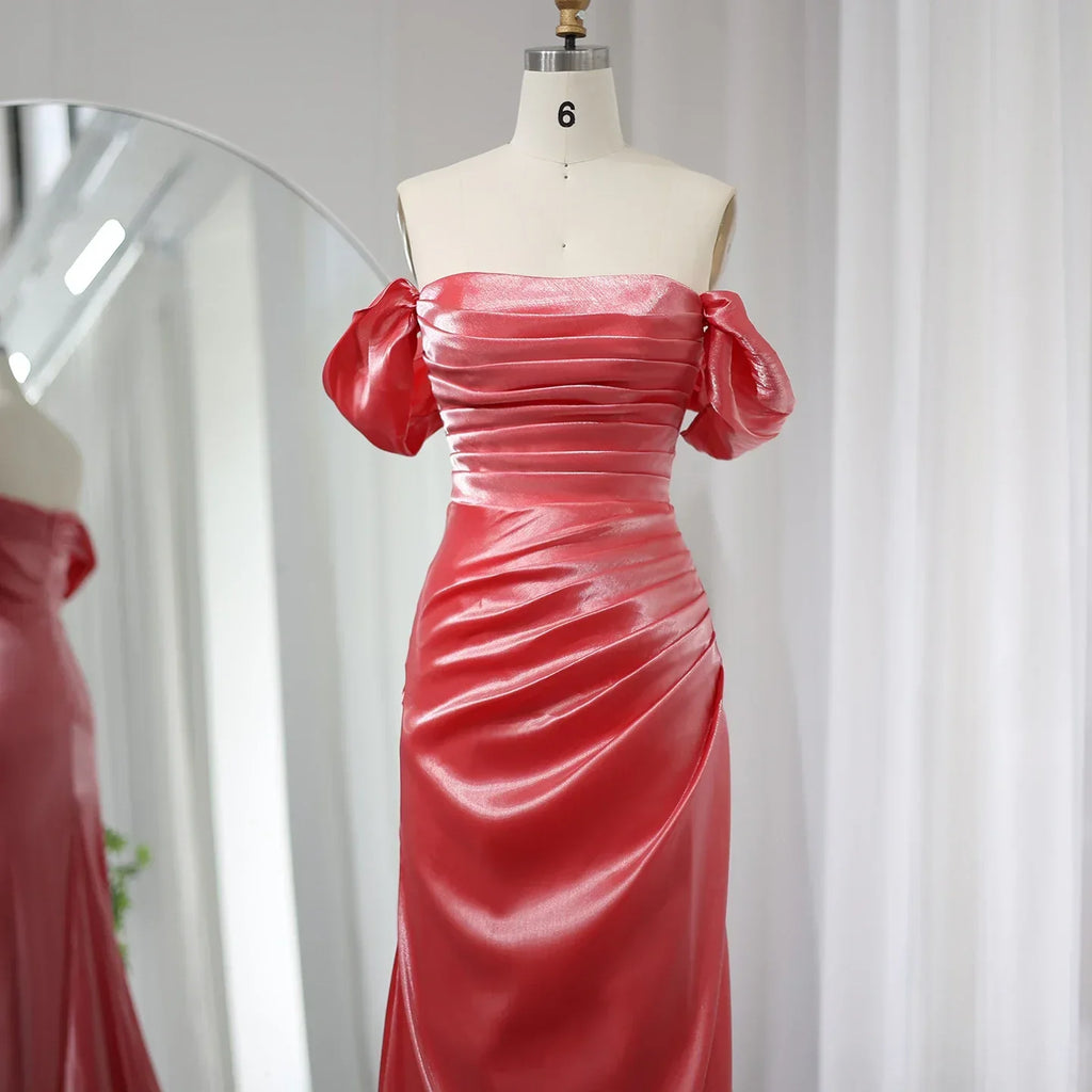 Elegant Off Shoulder Beige Mermaid Evening Dress SF001