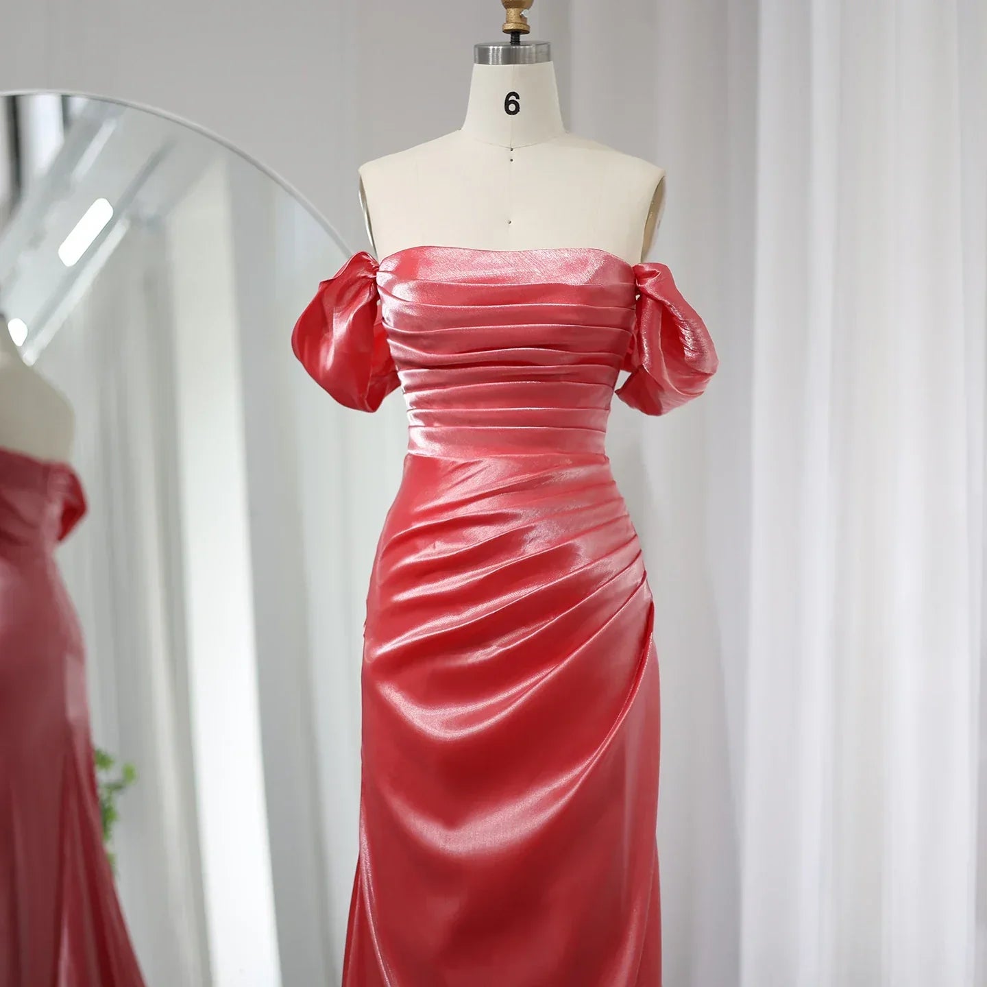 Elegant Off Shoulder Beige Mermaid Evening Dress SF001