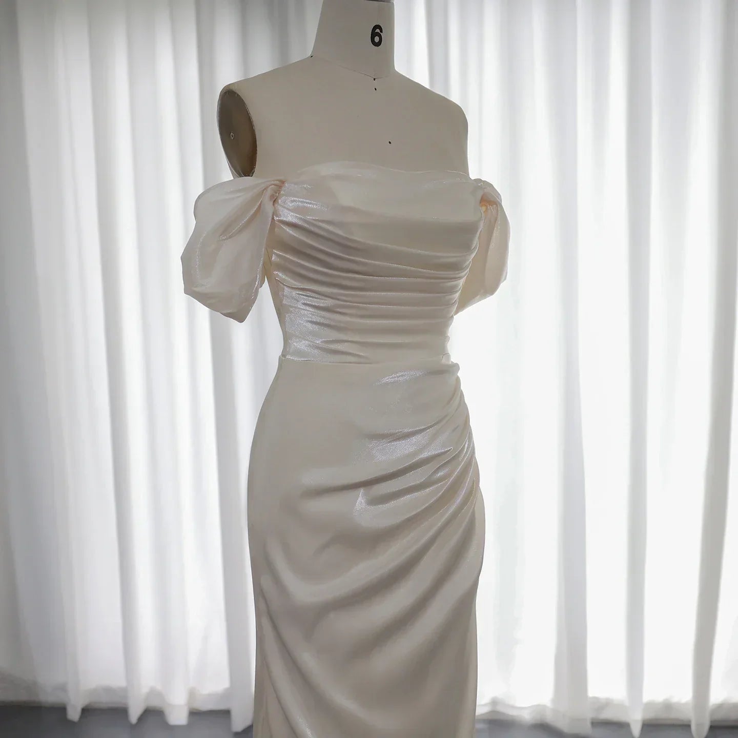 Elegant Off Shoulder Beige Mermaid Evening Dress SF001