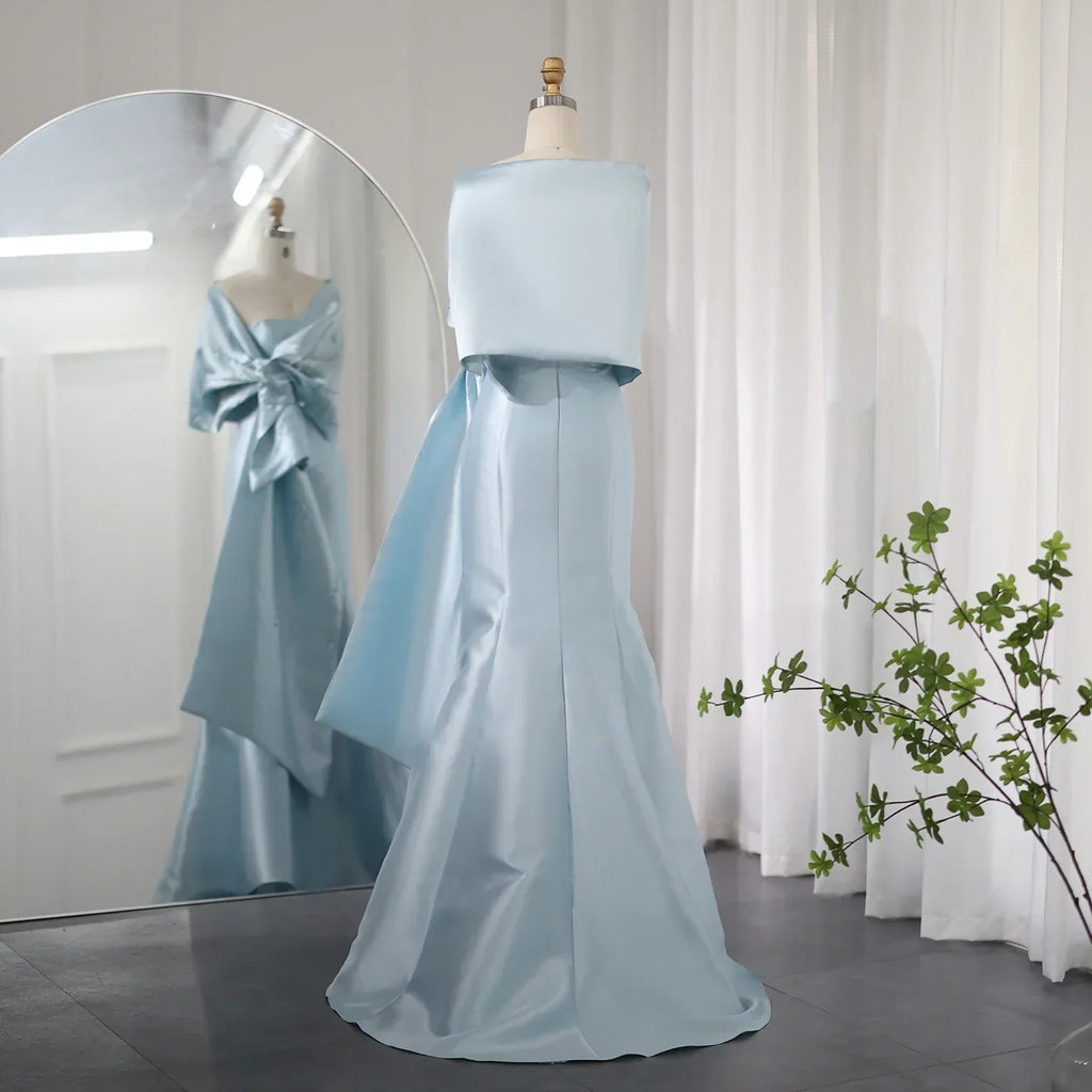Luxury Beaded Blue Mermaid Evening Dresses with Cape SS333