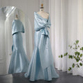 Luxury Beaded Blue Mermaid Evening Dresses with Cape SS333