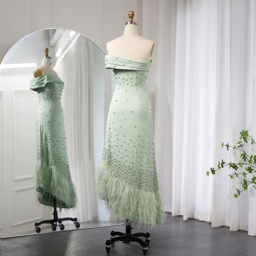 Luxury Feathers Pink One Shoulder Mermaid Evening Dress SS388