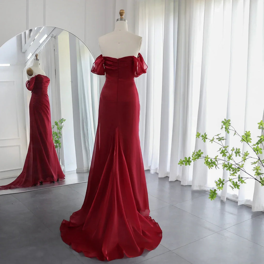Elegant Off Shoulder Beige Mermaid Evening Dress SF001