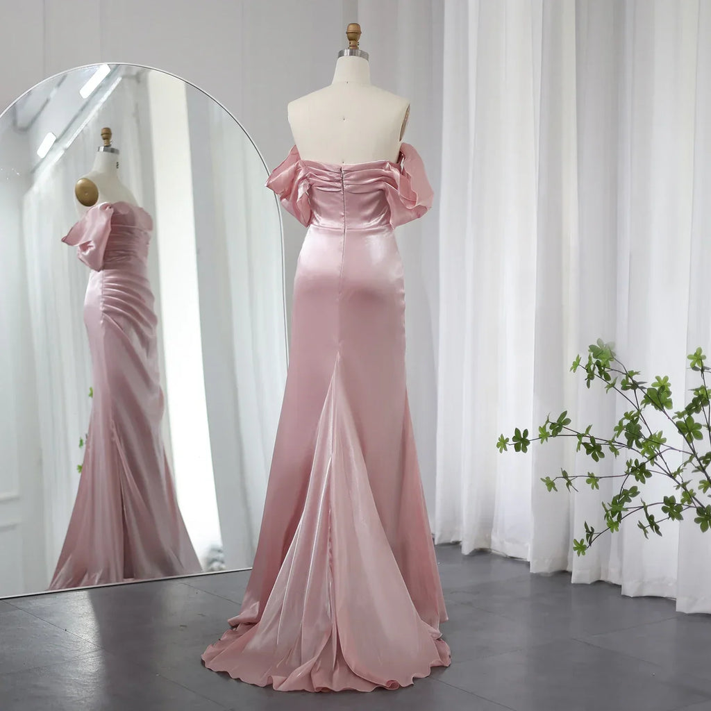 Elegant Off Shoulder Beige Mermaid Evening Dress SF001