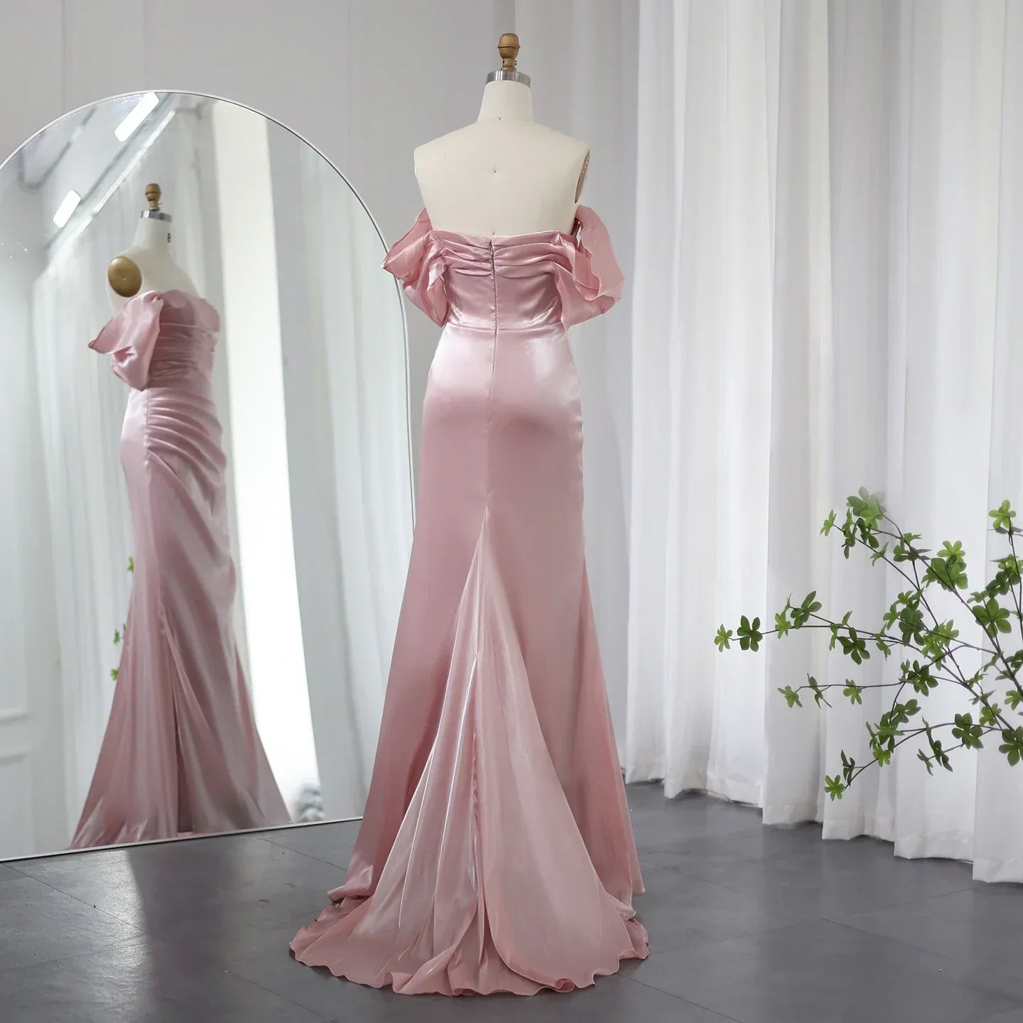 Elegant Off Shoulder Beige Mermaid Evening Dress SF001