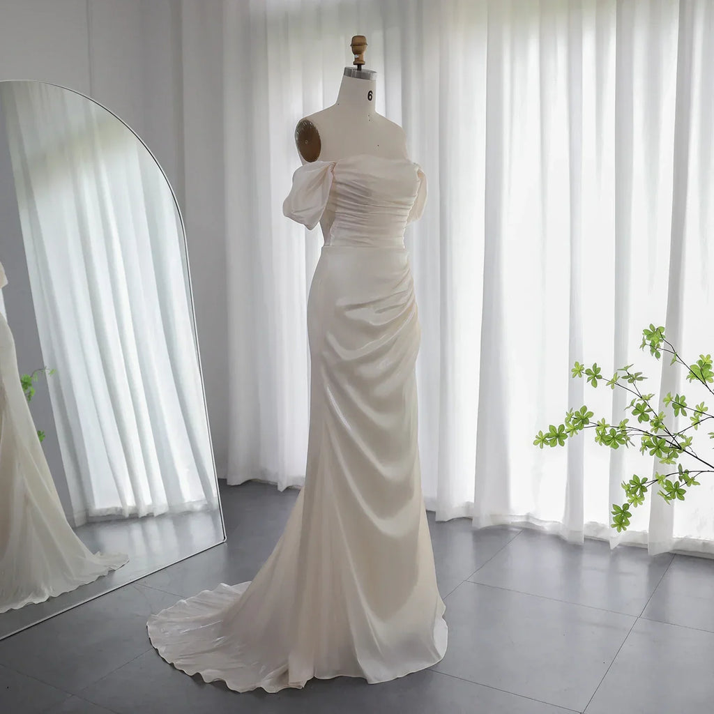 Elegant Off Shoulder Beige Mermaid Evening Dress SF001