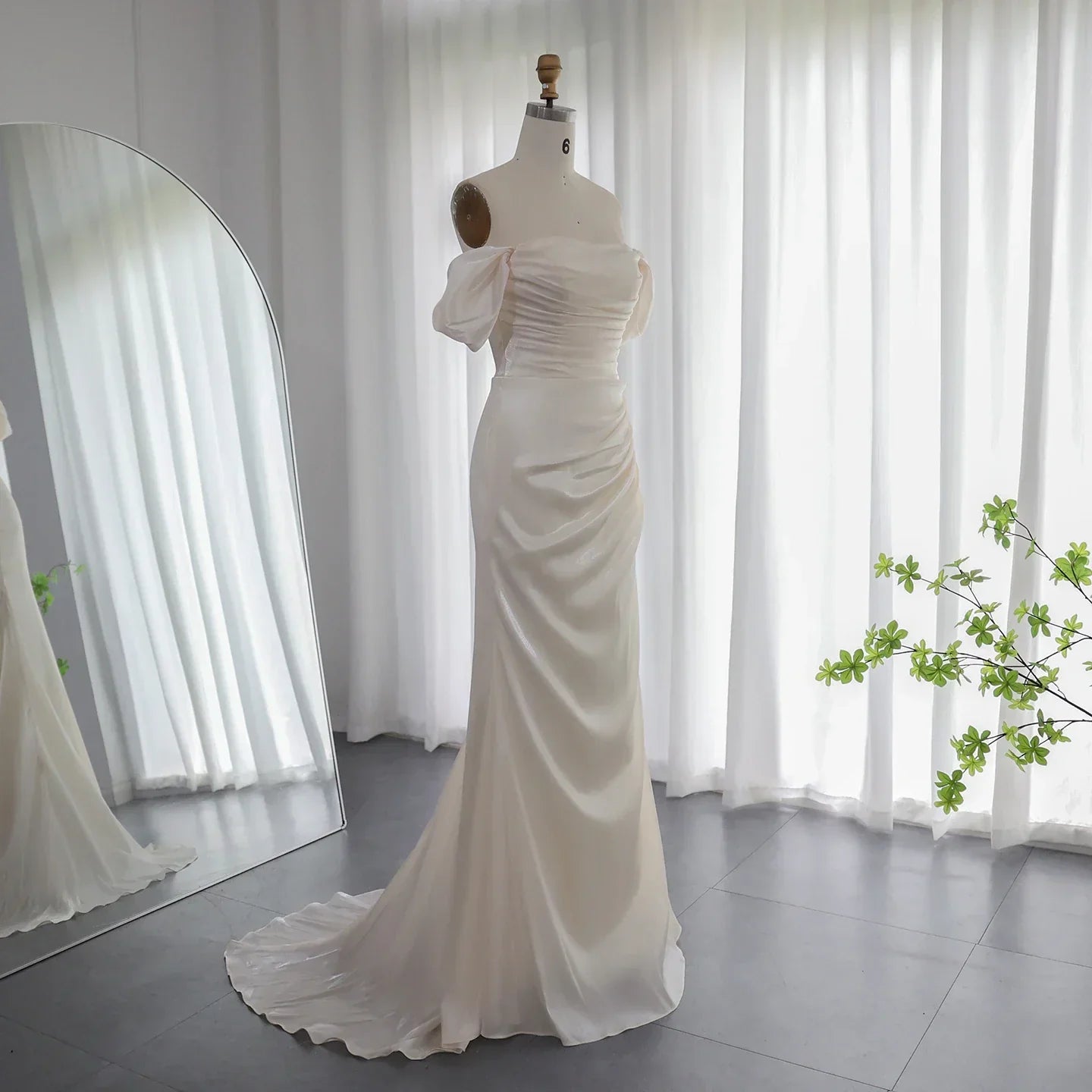 Elegant Off Shoulder Beige Mermaid Evening Dress SF001
