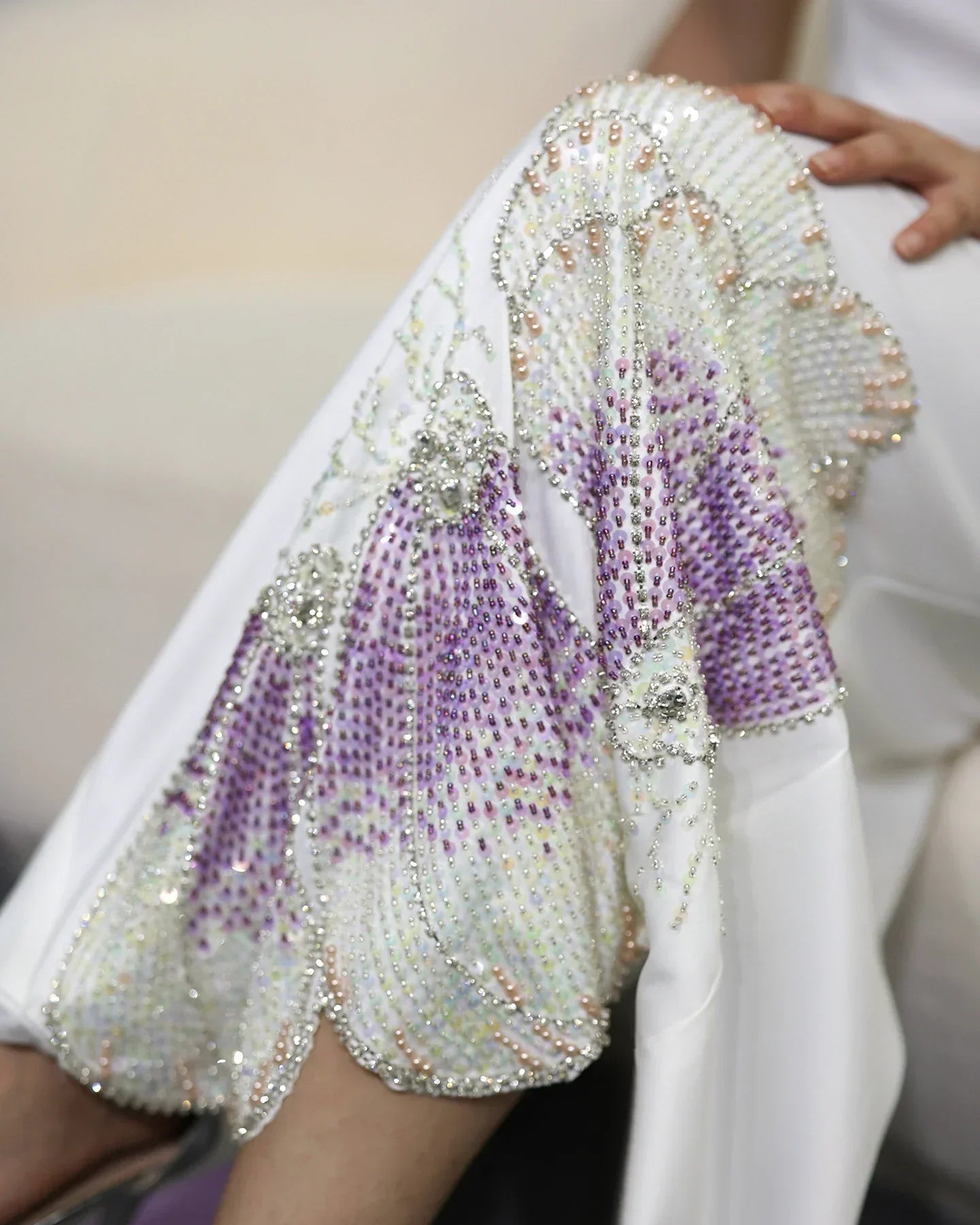 Elegant Beaded White Lilac Butterfly One Shoulder Evening Dress SS475