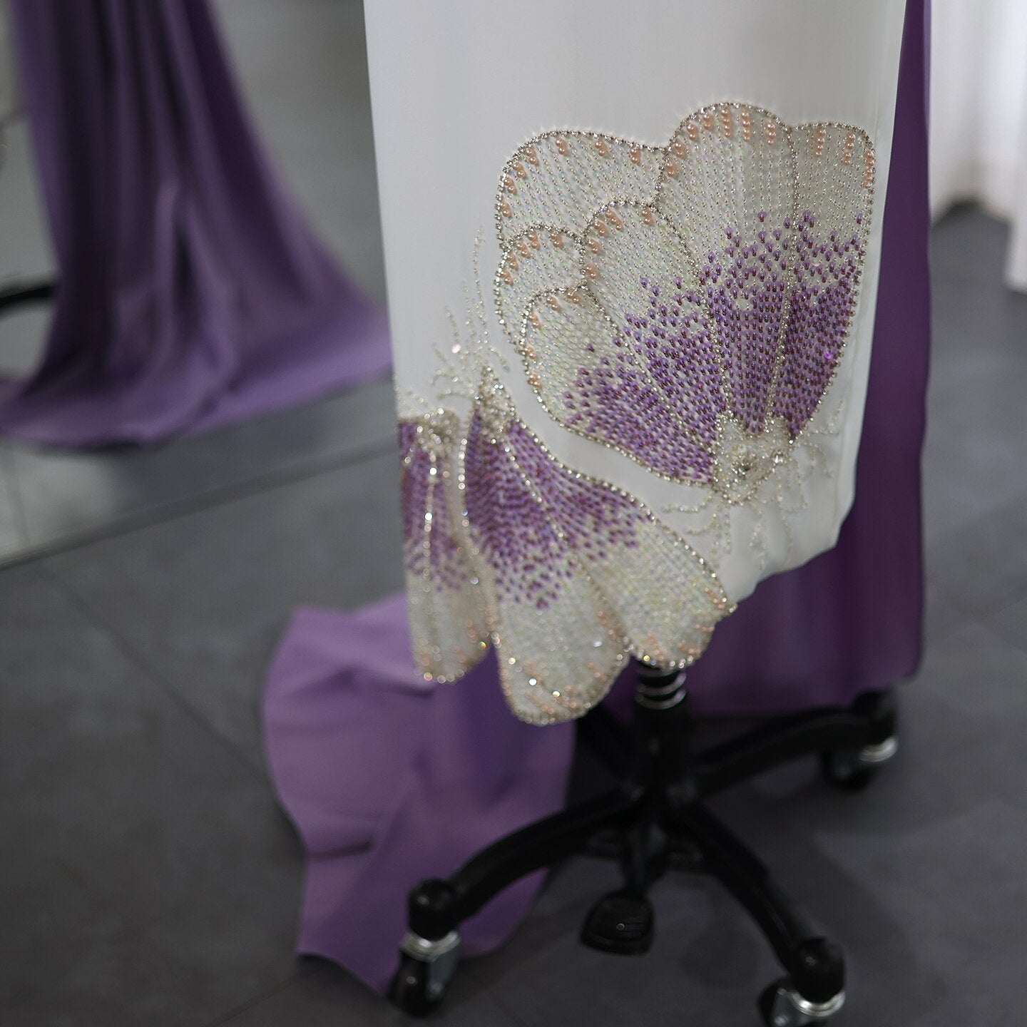 Elegant Beaded White Lilac Butterfly One Shoulder Evening Dress SS475
