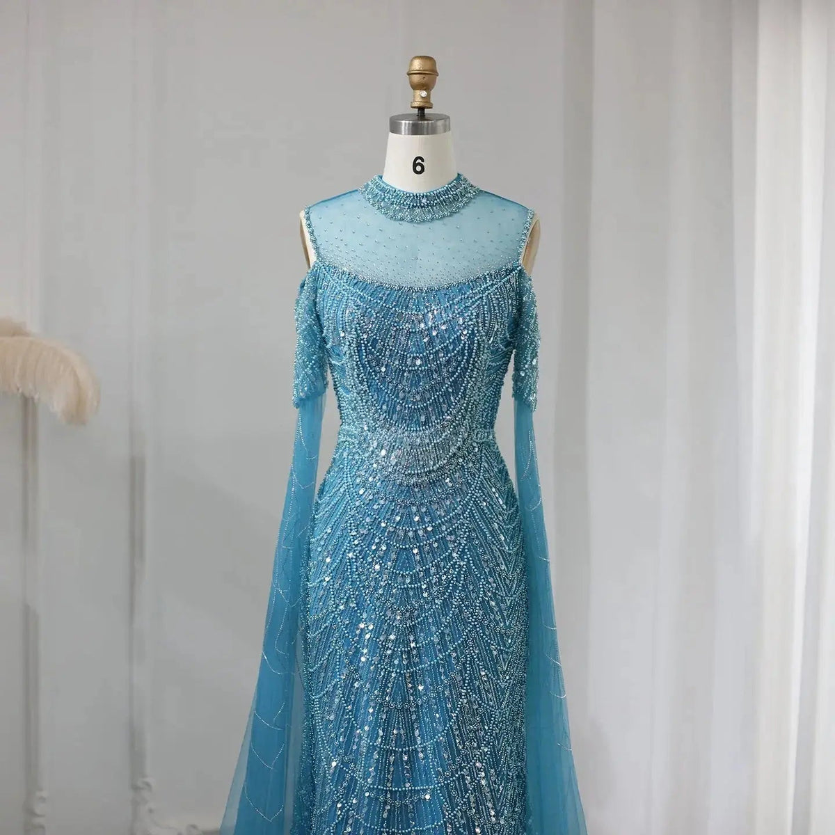 Luxury Evening Dress with Cape Sleeves SS205